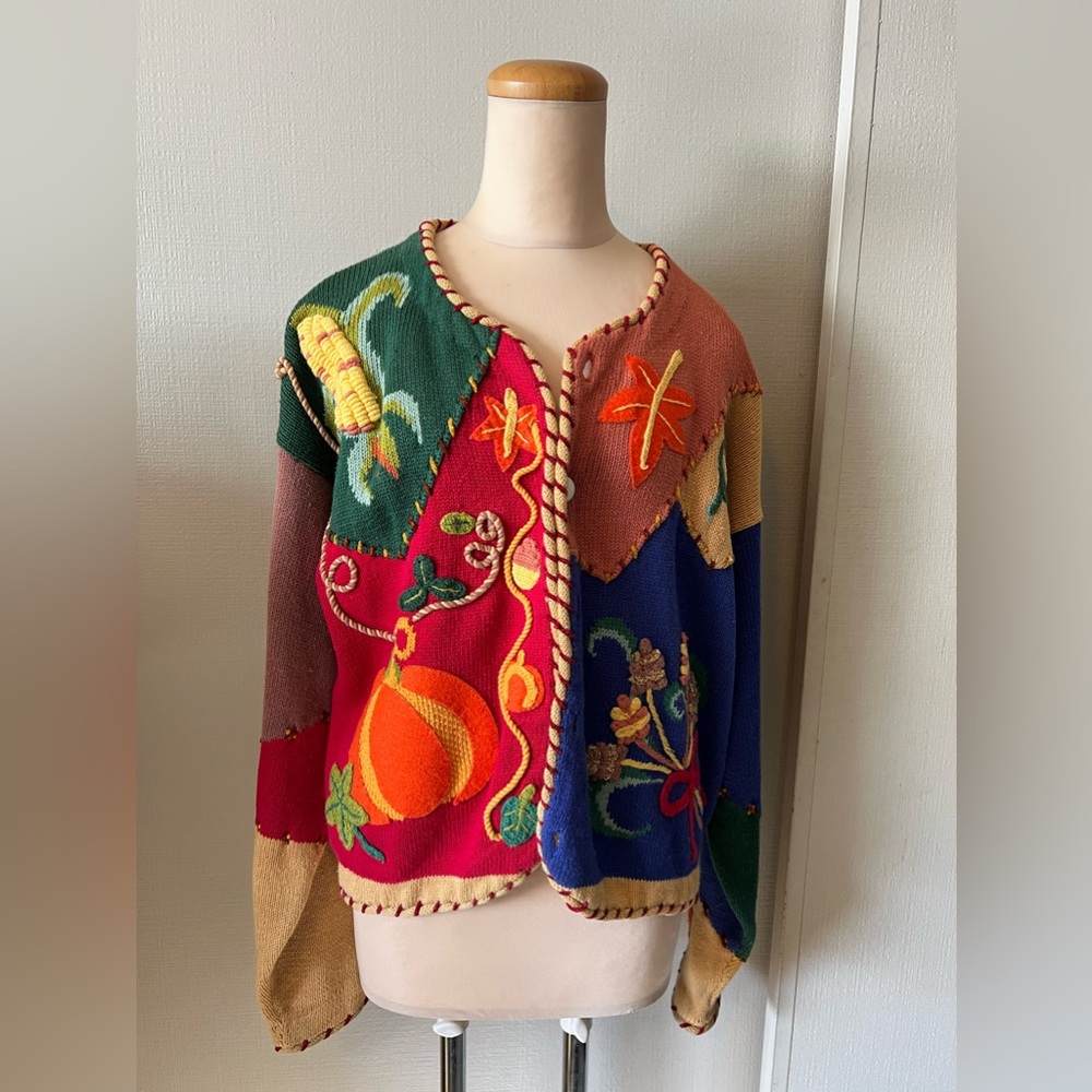 Vintage 80’s Berek Fall Harvest / Thanksgiving Cardigan Sweater L  🍁🍂🦃
